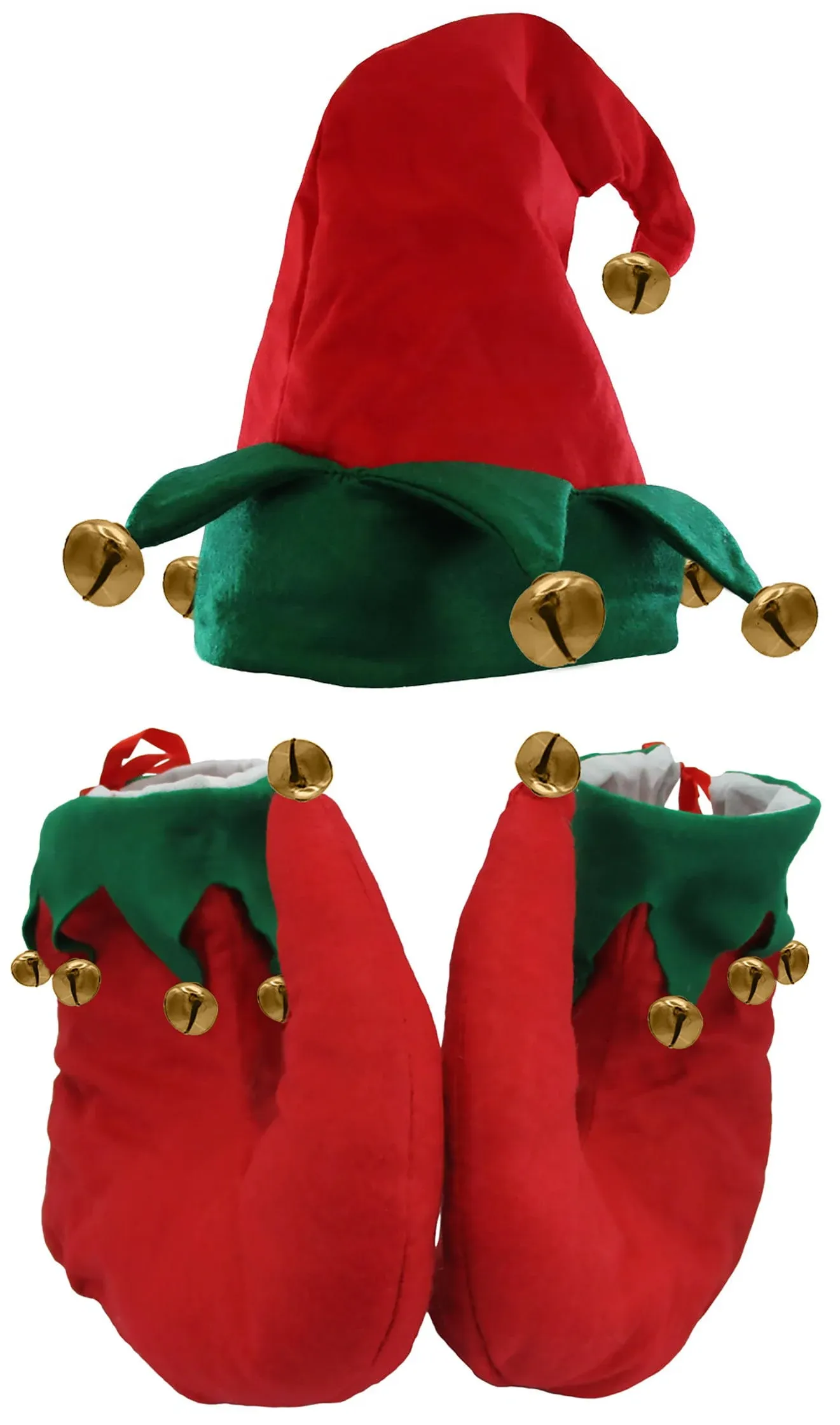 Unisex Elf Hat & Shoes Jingle Bells Holiday Costume Set