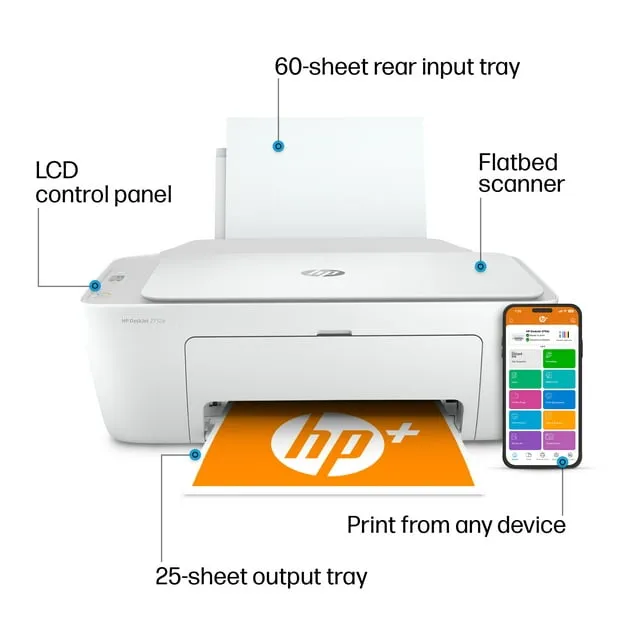 HP DeskJet 2752e All-in-One Wireless Color Inkjet Printer with 3 Months Instant Ink Included with HP+