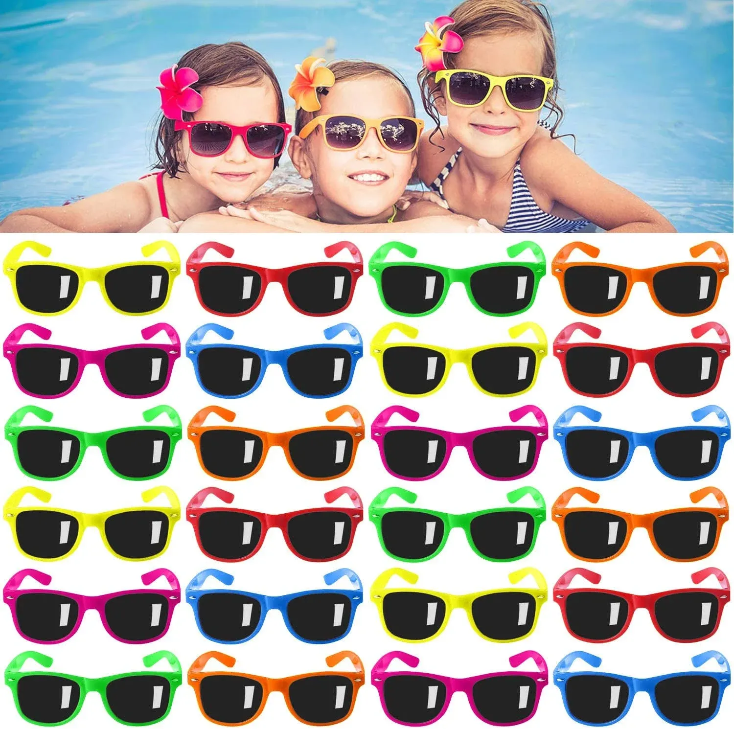 GINMIC Kids Sunglasses bulk , 24 Pack Kids Sunglasses Party Favors, Neon Sunglas