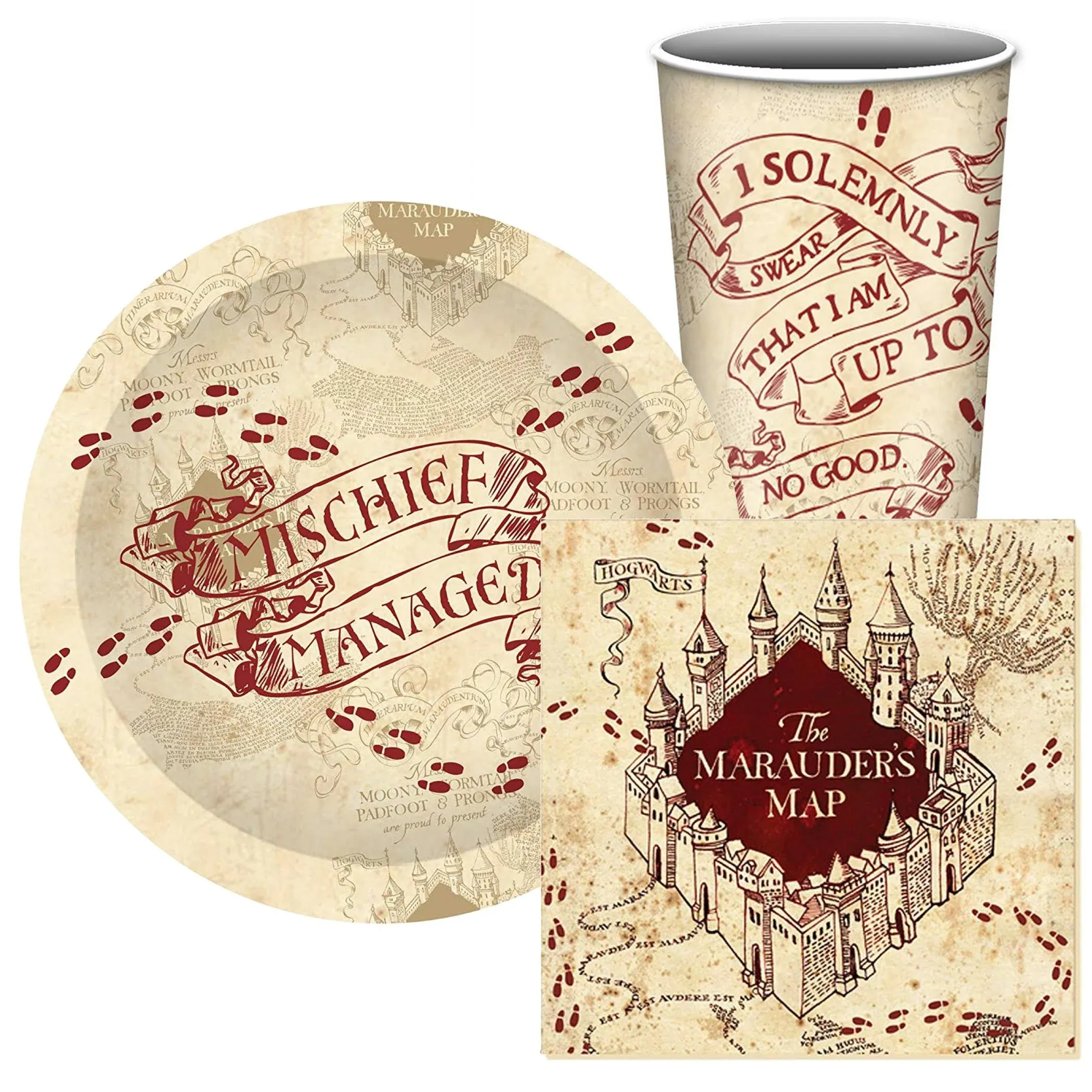 Harry Potter Marauders Map 60 Piece Party Tableware Set | Cups | Plates | Napkins