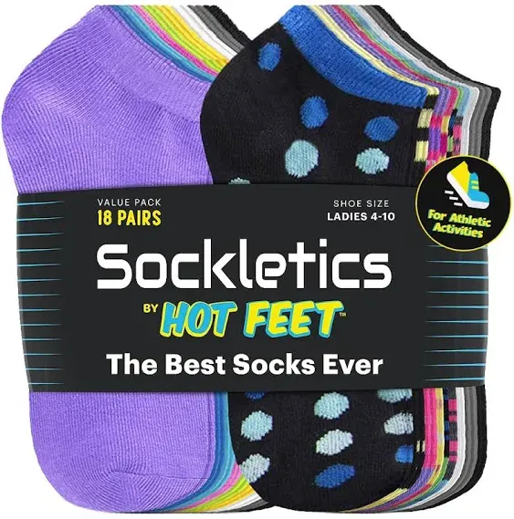 HOT FEET 6, 8, 18 Pack - No Show Socks for Women, Thin Low Cut Ankle Socks for Teens and Girls, Athletic Socks - Size 4-10