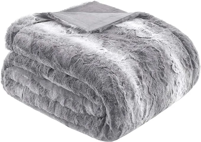 Madison Park Zuri Oversized Faux Fur Throw - Grey