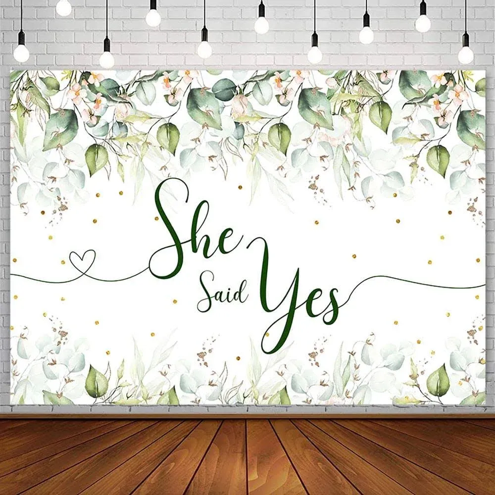 Sendy 7x5ft Bridal Shower Backdrop She Said Yes Greenery Eucalyptus Leaf Part...