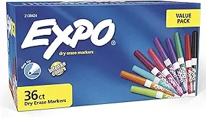 Expo - Low Odor Dry Erase Vibrant Color Markers, Fine Bullet Tip, Assorted Colors, 36/Pack