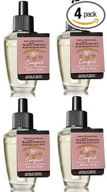 Bath and Body Works 4 Pack Aromatherapy Comfort Vanilla & Patchouli WallFlower Fragrance Refill 0.8 Oz