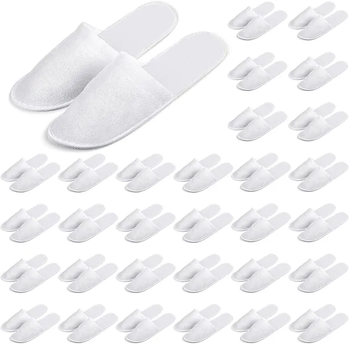 SATINIOR 30 Pairs Disposable Slippers Closed Toe White Spa Slippers Closed Toe Hotel Slippers Disposable Slippers Non Slip Hotel Slippers Travel Slippers for Hotel Guests Women Men, Medium