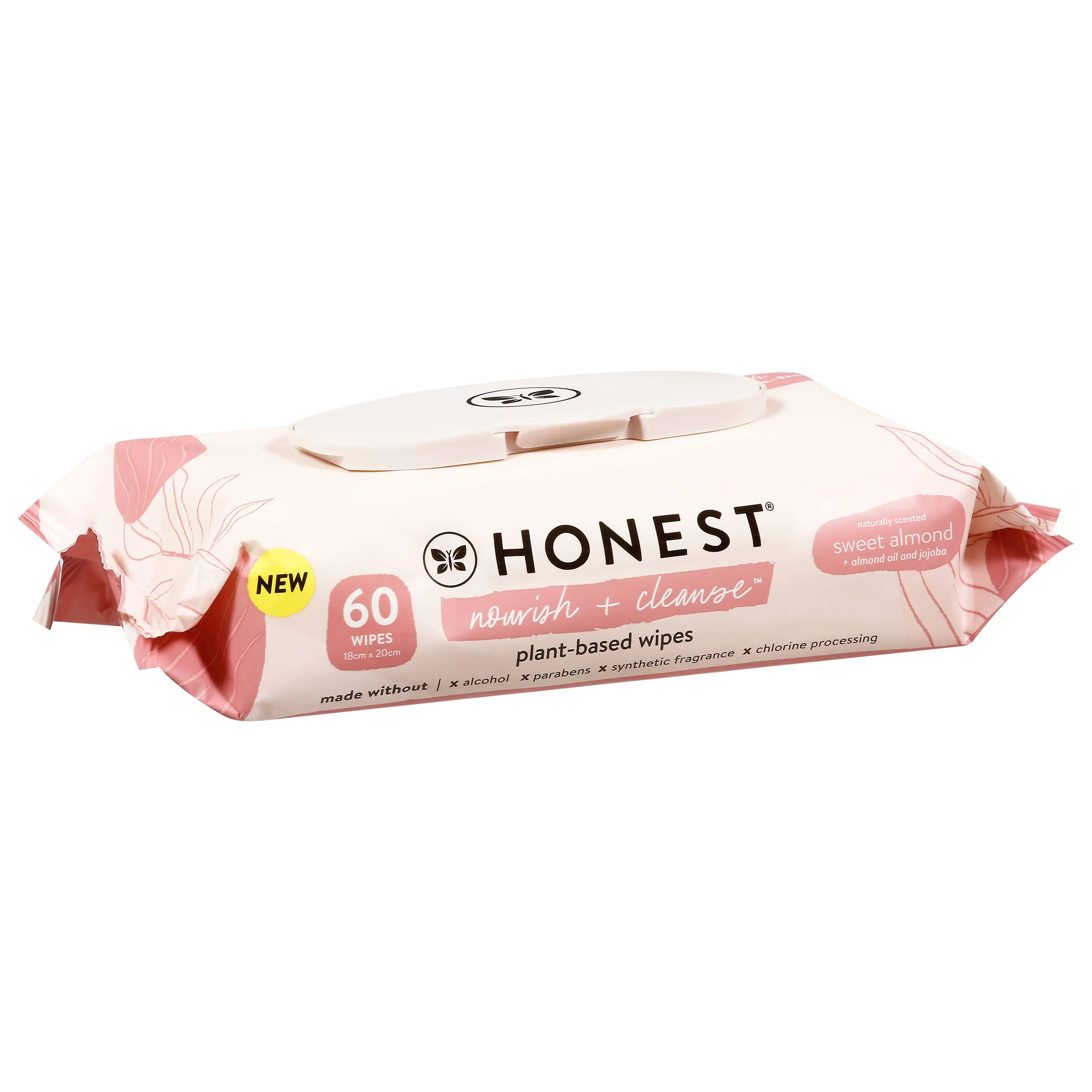 Honest Nourish + Cleanse Wipes, Plant-Based, Sweet Almond - 60 wipes