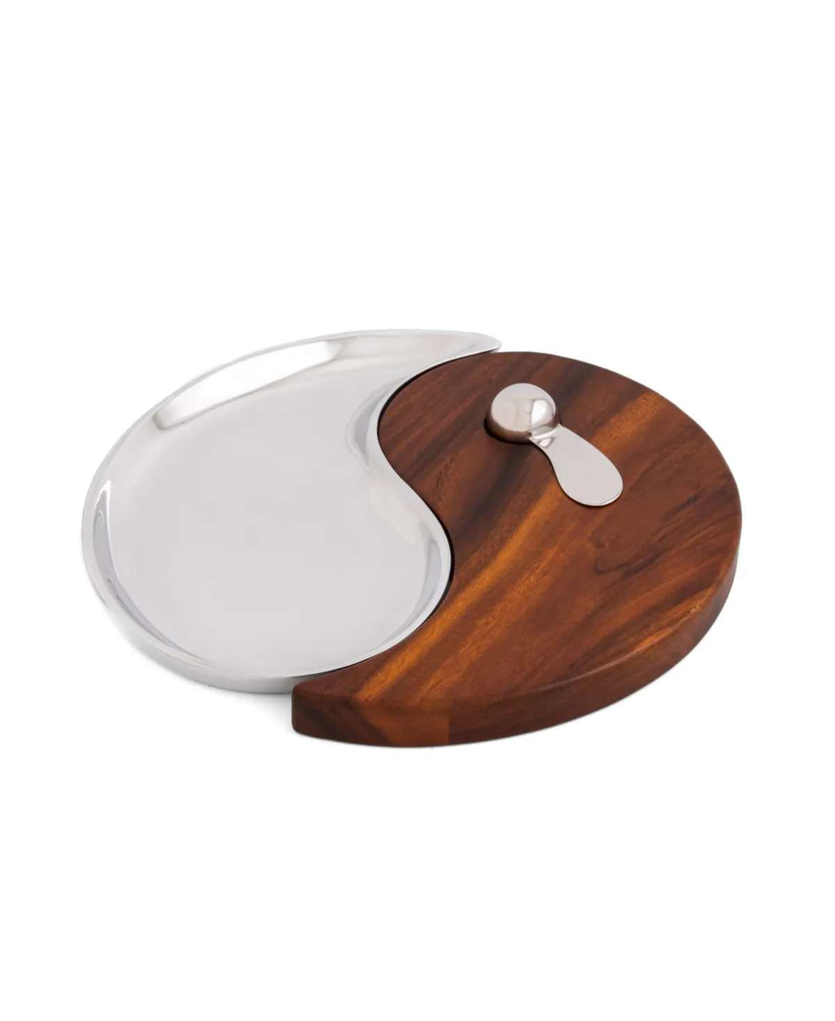 Shop Nambe Yin Yang 3-piece Cheese Board & Spreader Set In Brown