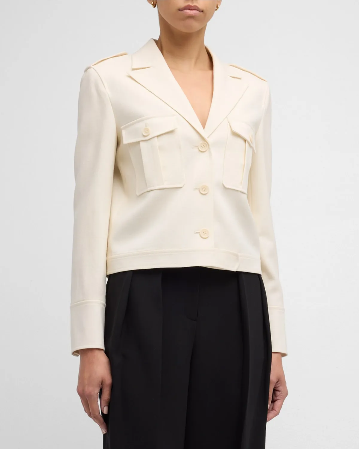 Cashmere Gabardine Boxy Military Jacket