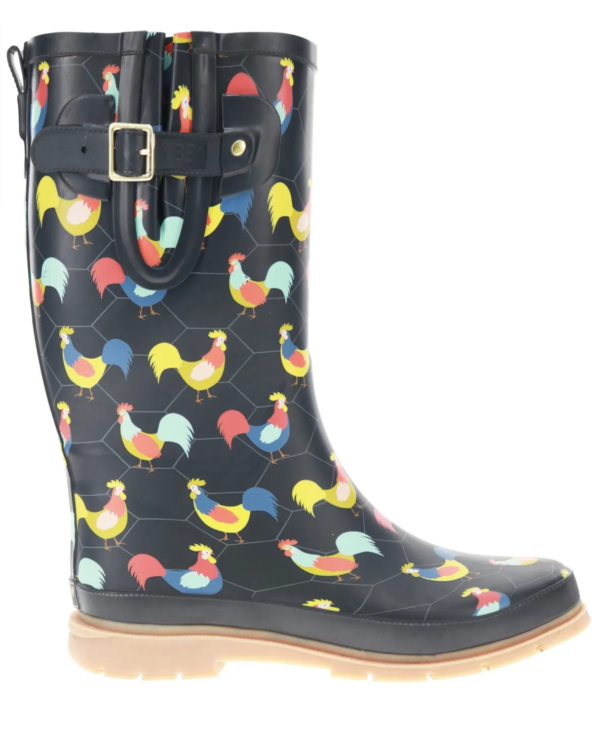 Women's Chicken Plaid Tall Rain Boot In Charcoal