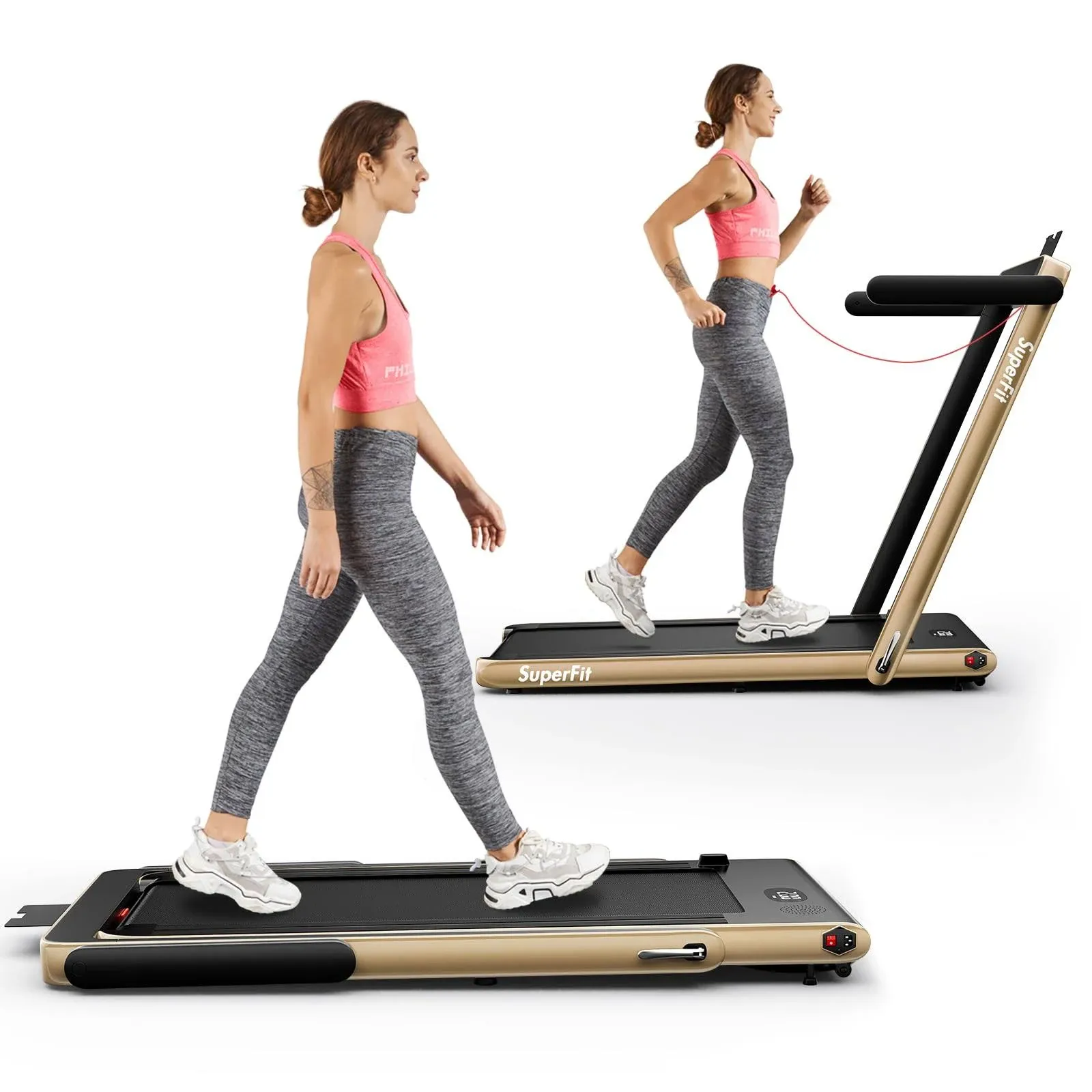 Goplus 2 in 1 Folding Treadmill, 2.25HP Under Desk Electric SuperFit Treadmill, Installation-Free with App Control, Remote Control, Bluetooth