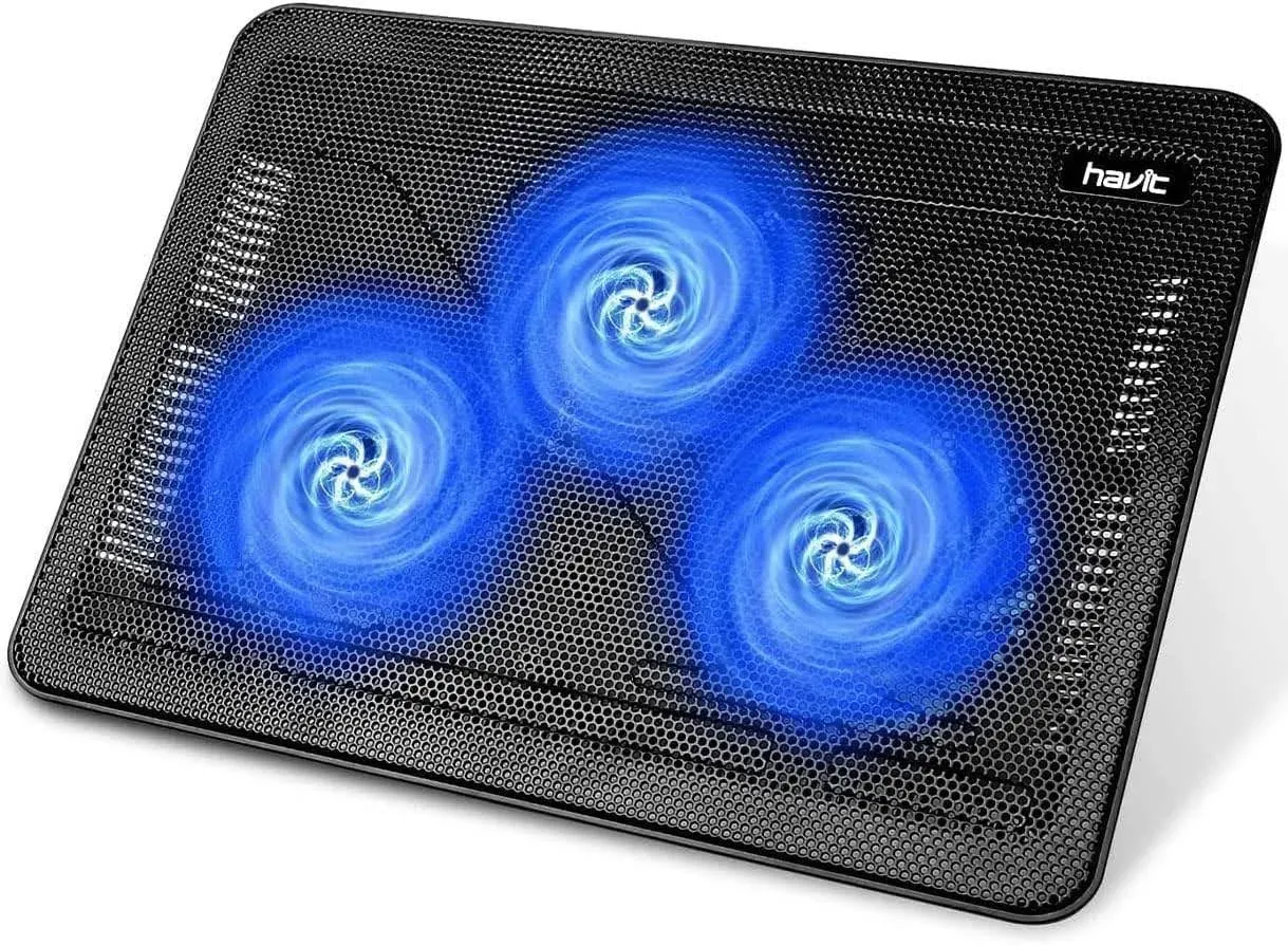 Havit HV-F2056 15.6-17 Laptop Cooler Cooling Pad - Slim Portable USB Powered (3 Fans) (Black+Blue)