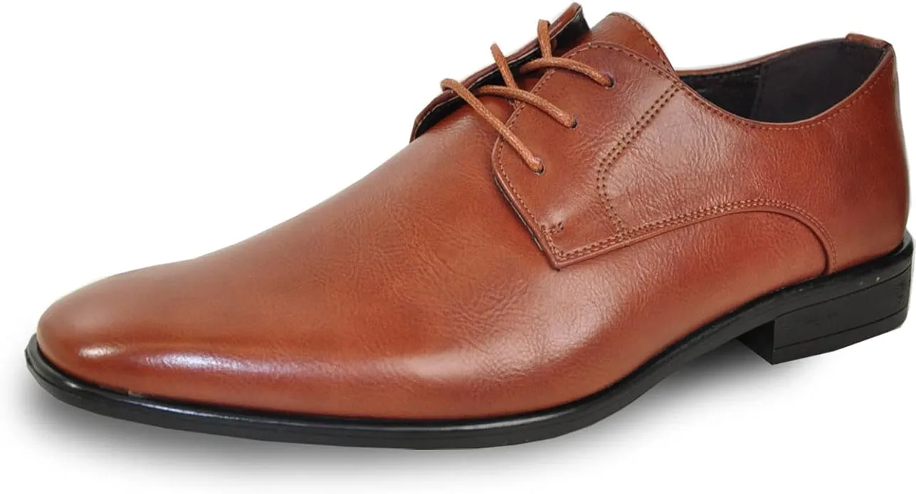 bravo! Men Dress Shoe KING-1 Classic Lace Up Oxford Plain Toe with Leather Sock