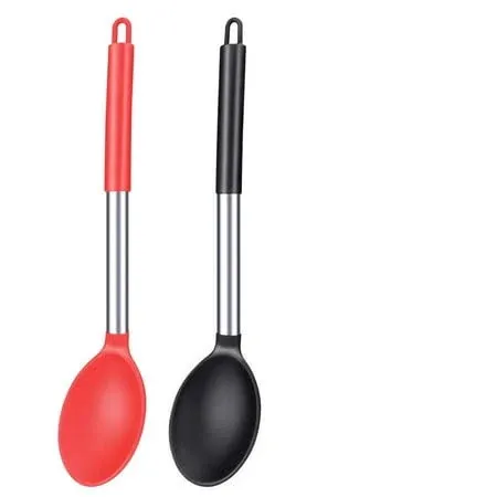 Pack of 2 Large Silicone Cooking Spoon Non Stick Solid Basting Spoons Heat-Resistant Kitchen Utensils for Mixing Serving