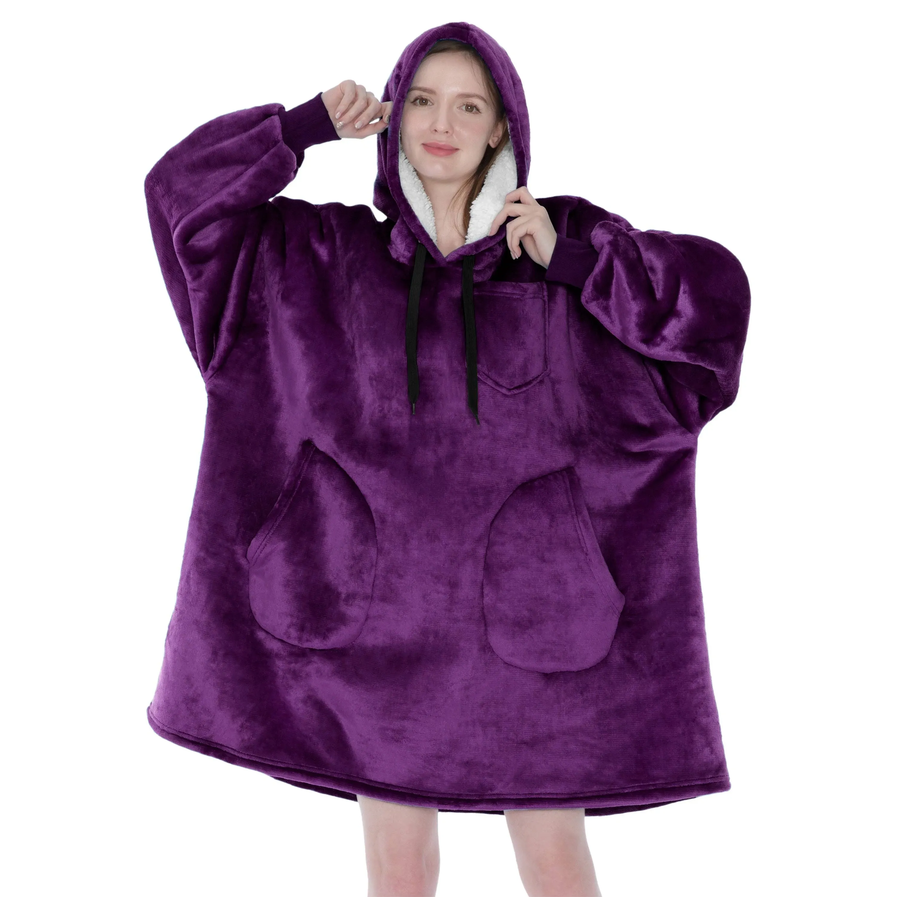 PAVILIA Blanket Hoodie for Women Sherpa Wearable Blanket Men