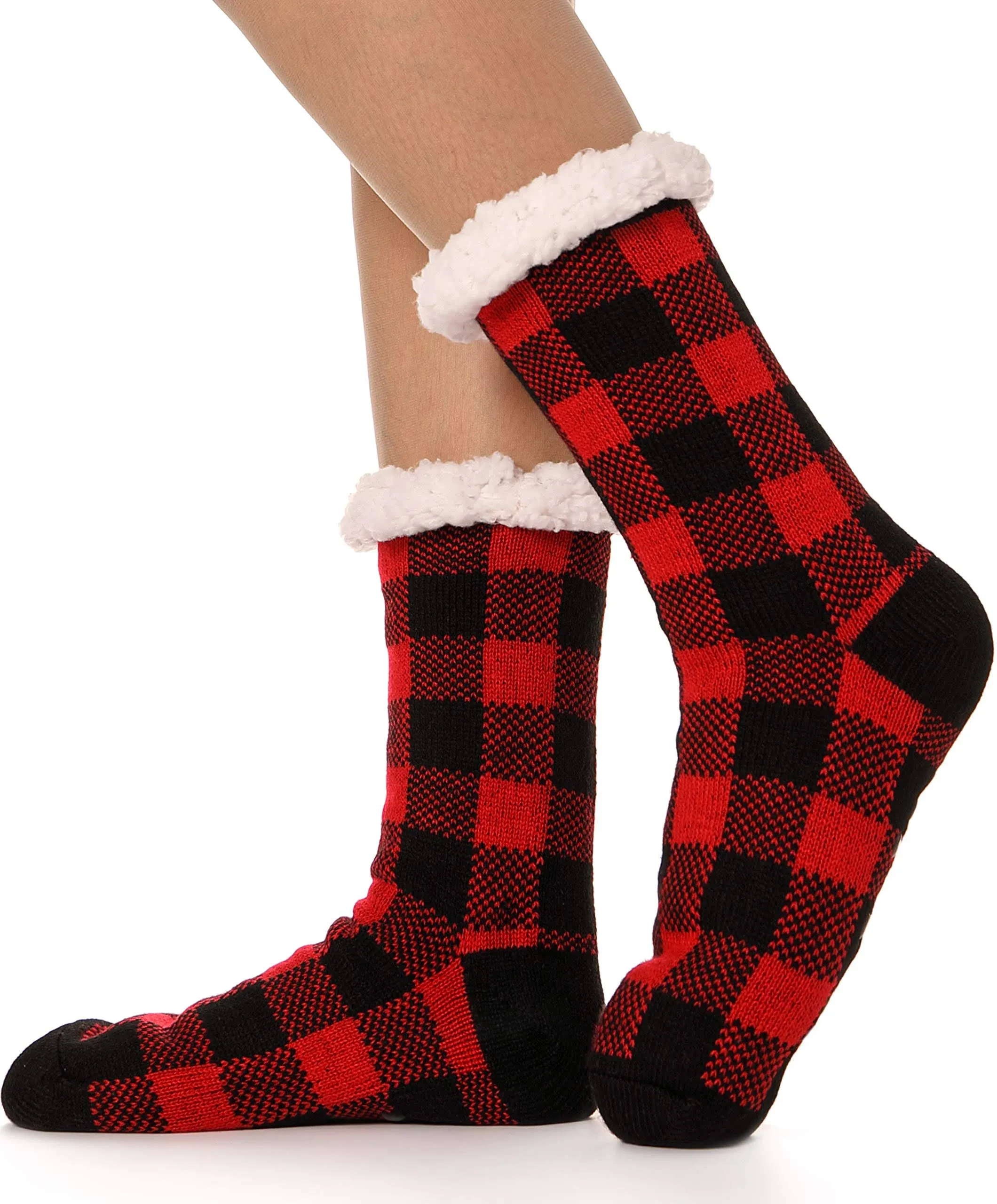 ANTSANG Fuzzy Socks for Women Slipper Fluffy Buffalo Plaid Cabin Cozy Winter ...