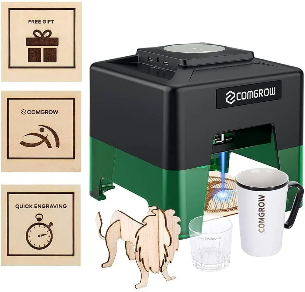 Comgrow Laser Engraving Machine for Dog Tag Metal Wood Silicone,Portable Desktop Laser Engraver Machine Tumblers Leather Glass Acrylic