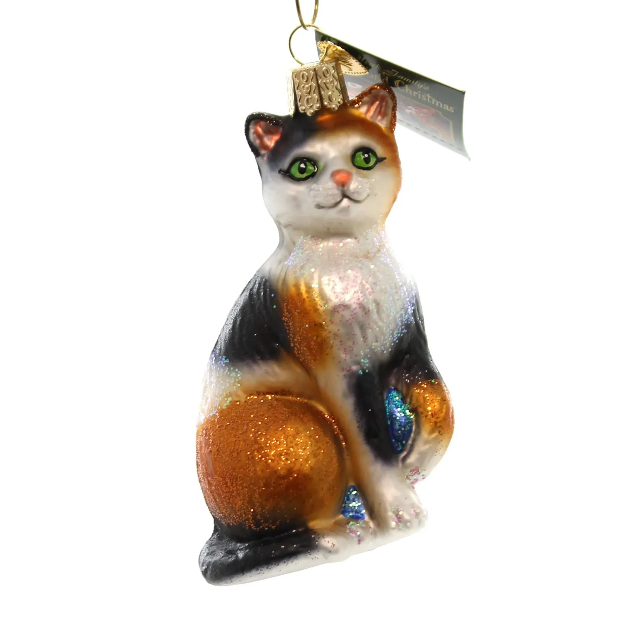 Old World Christmas Calico Cat Glass Ornament