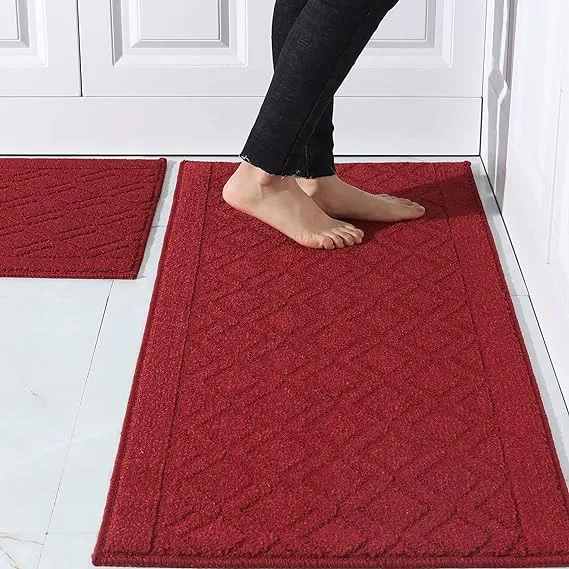 COSY HOMEER 48x20 Inch/30X20 Inch Kitchen Rug Mats Made of 100% Polypropylene 2 Pieces Soft Kitchen Mat Specialized in Anti Slippery and Machine Washable,red