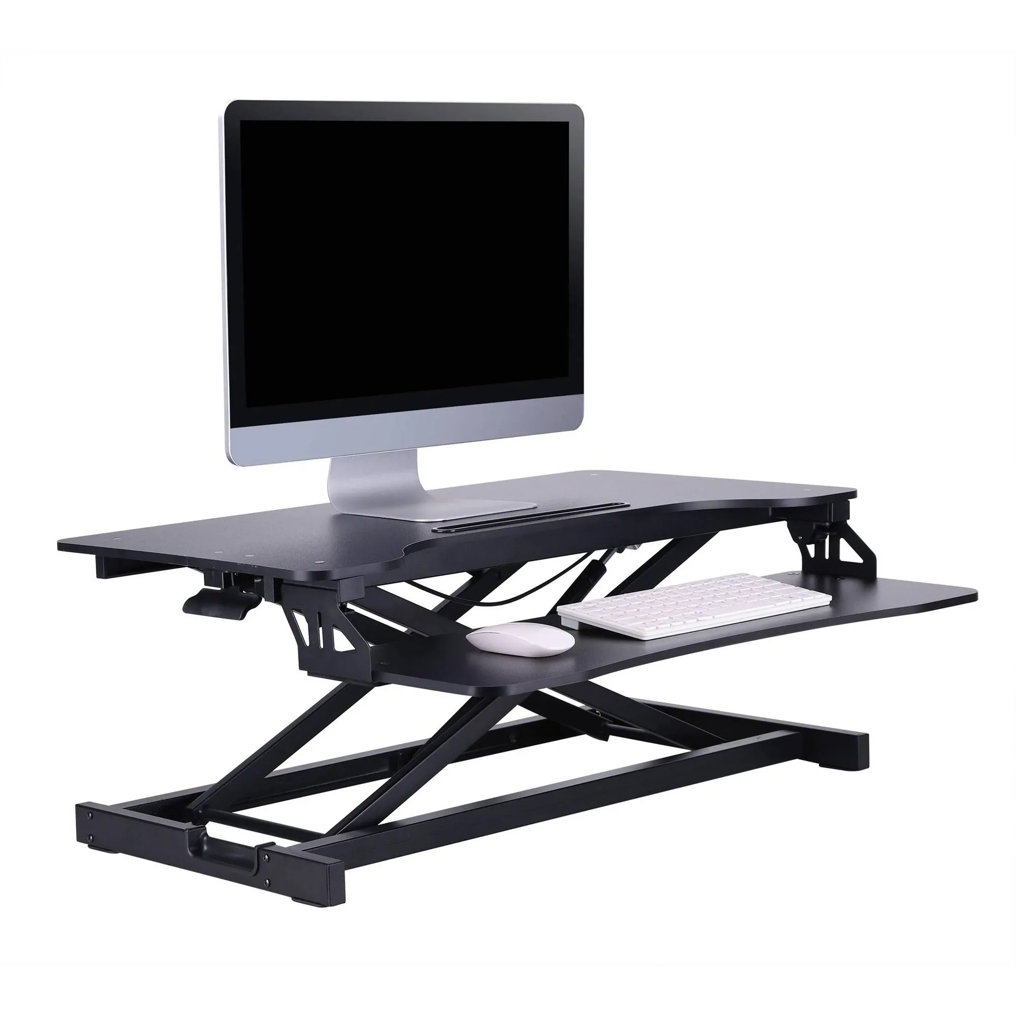 Rocelco Standing Desk Converter 31.5 in Dual Monitor Riser w/Tablet Mount Black