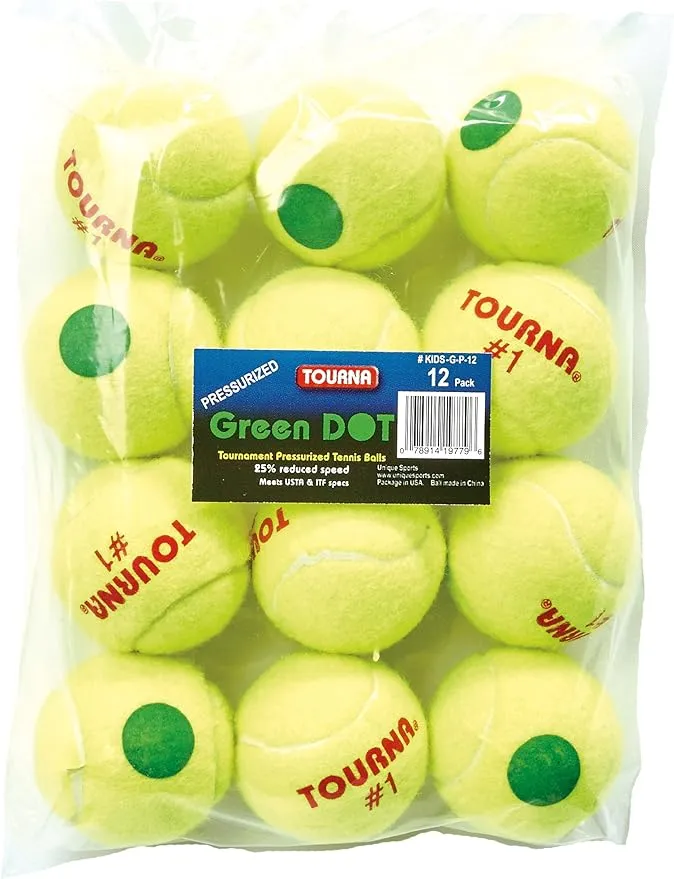 Tourna 12 Pack Pressurized Green Dot Tennis Balls in a Pressurized Can, USTA ...