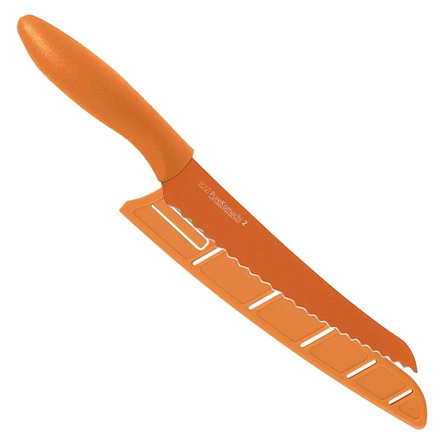 KAI Pure Komachi 2 8 Inch Serrated Bread Knife with Safety Sheath, Orange