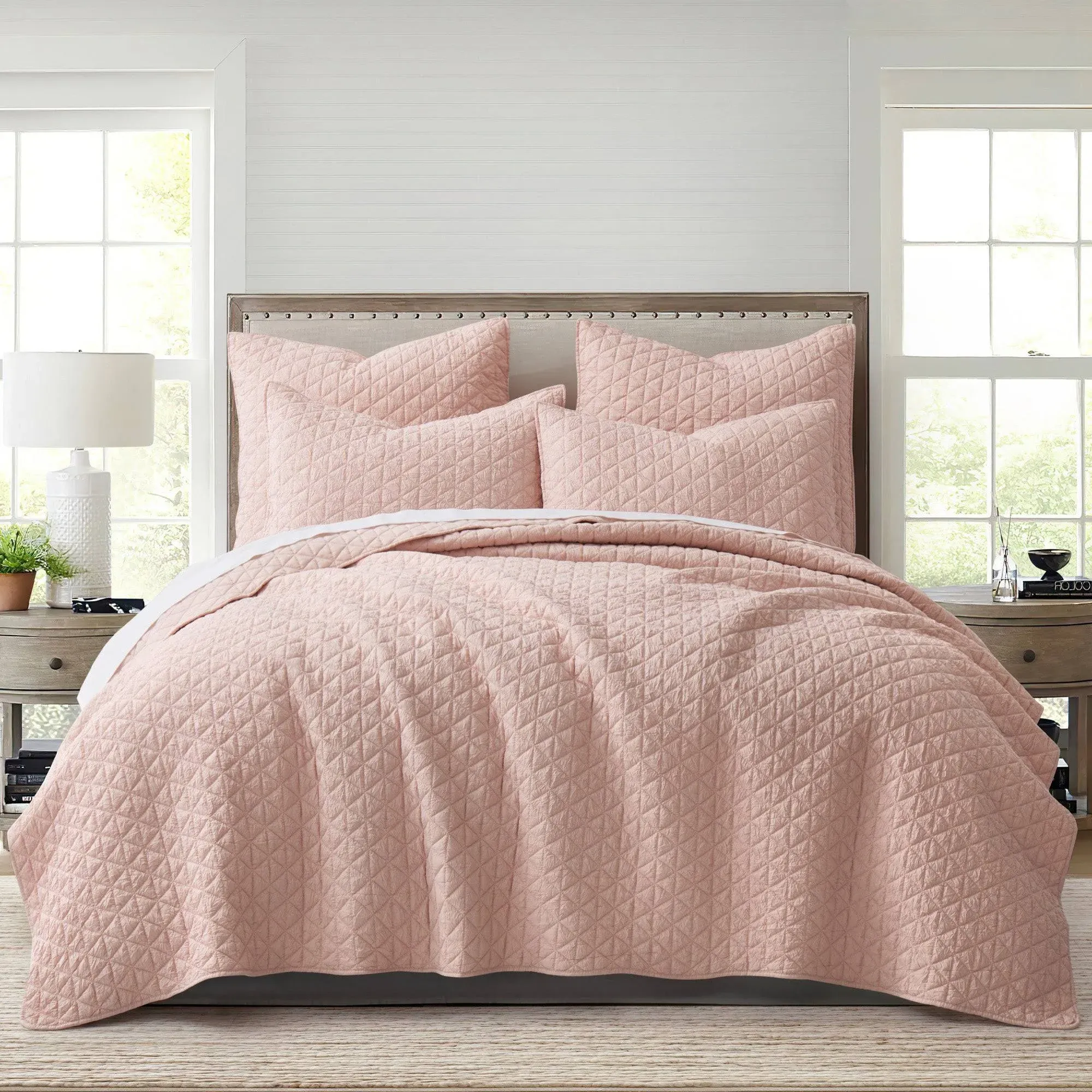 Levtex Home Cross Stitch Quilt Set - Cotton Twin/Twin XL / Blush