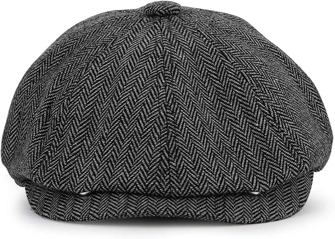 Newsboy Cap Baker Boy Hat Flat Caps - 8 Panel Peaky Herringbone Tweed Gatsby Hat Ivy Irish Cap for Men and Women