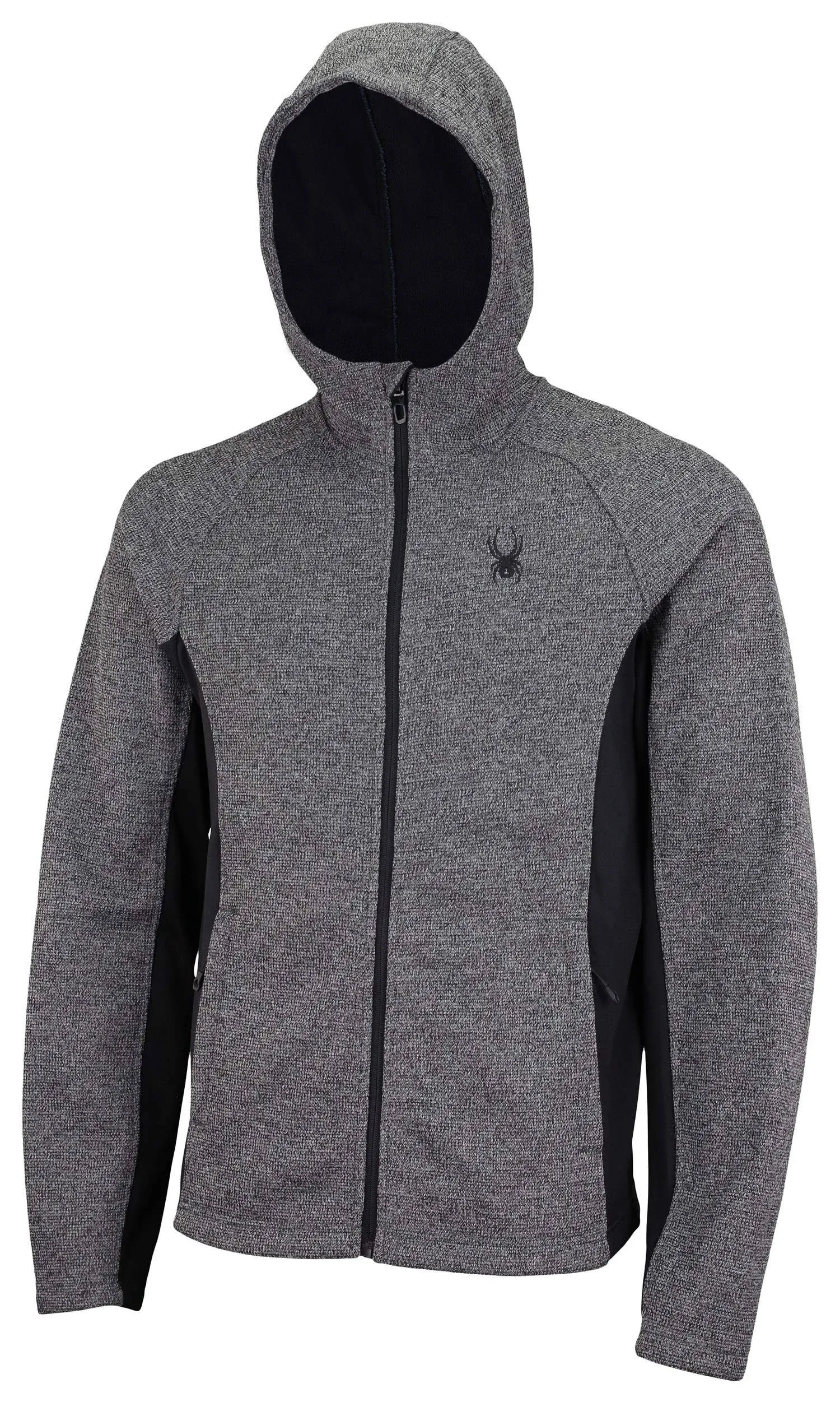 $140 Spyder Charcoal Heather Premium Tech Knit + Woven Hybrid Zip Jacket hoodie