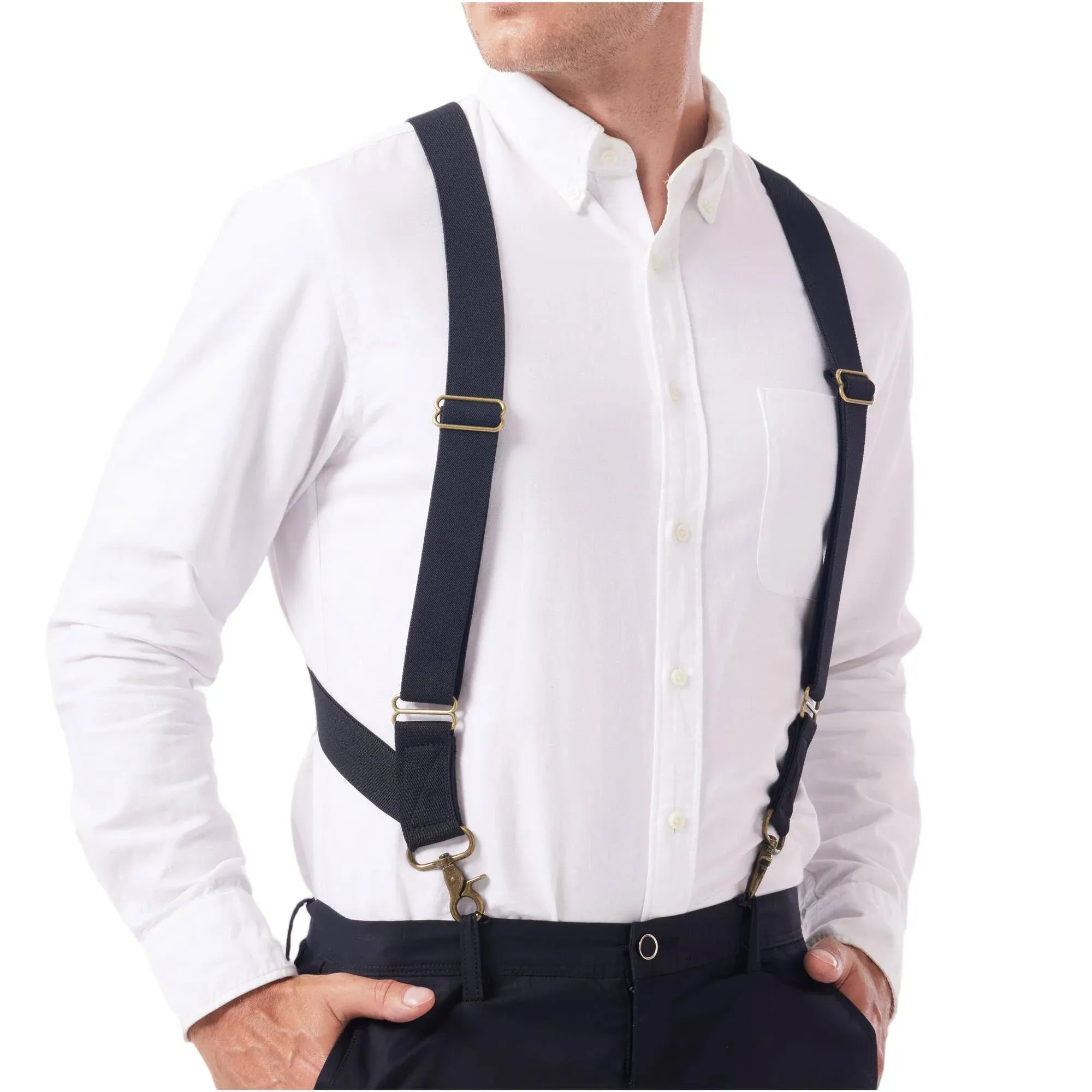 Suspenders For Men Heavy Duty For Big And Tall Black 1.5 Inch 2 Hooks Imported