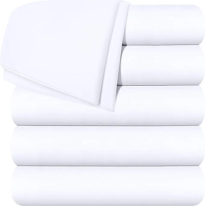 Utopia Bedding Flat Sheets - Pack of 6 - Soft Brushed Microfiber Fabric - Shrinkage & Fade Resistant Top Sheets - Easy Care (Queen, White)