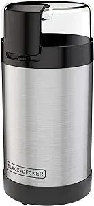 BLACK+DECKER One Touch Coffee Grinder, 2/3 Cup Coffee Bean Capacity, Spice Grinder, One Touch Push-Button Control -150 Watts -Stainless Steel Blades