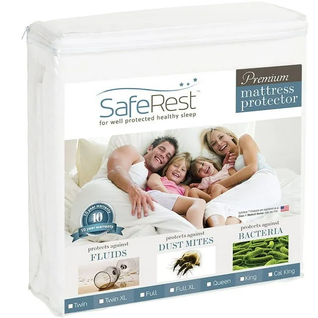 SafeRest Mattress Protector - Full Size Cotton Terry Waterproof Mattress Protector, Breathable Fitted Mattress Cover with Stretchable Pockets