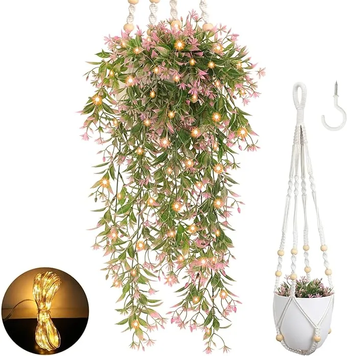 Gusgopo Fake Hanging Plant,Artificial Hanging Plants Artificial Decor Suitable for Office,Kitchen,Livingroom,Balcony,Bedroom,Hotel and Party