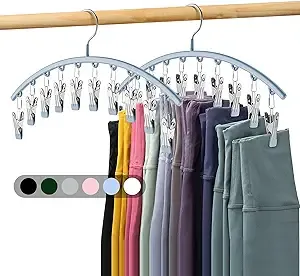 Volnamal Legging Organizer for Closet, Metal Yoga Pants Hanger w/Rubber Coated 2 Pack w/10 Clips Hold 20 Leggings, Hangers Space Saving Hanging