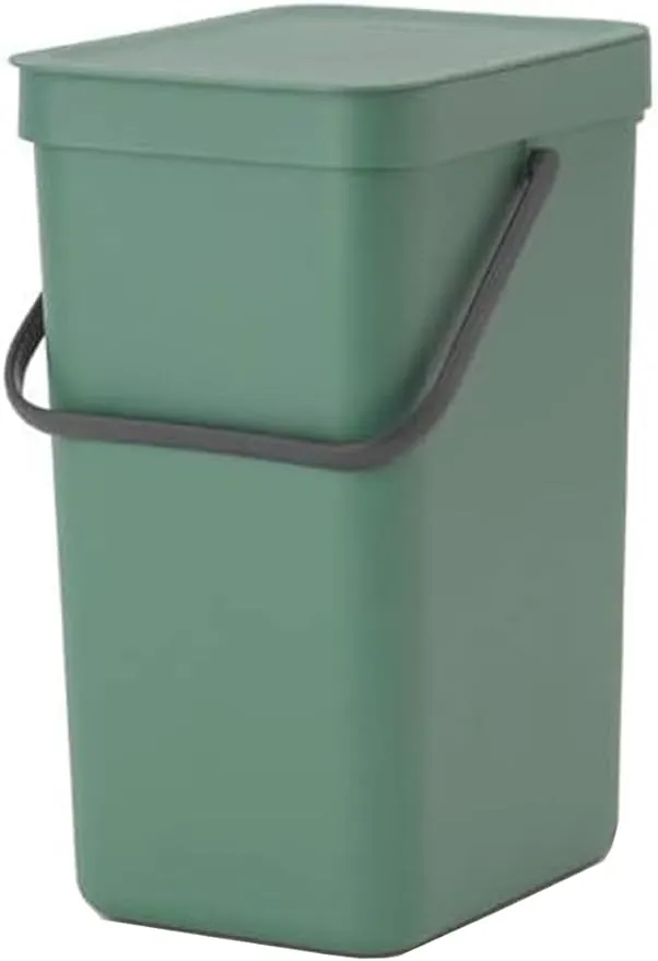 Brabantia Sort & Go Kitchen Recycling Can (3.2 Gal / Gray) Stackable Waste Organiser with Handle & Removable Lid, Wall/Cupboard Mounting