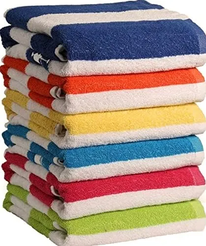 100% Cotton Bath Towel, Pack of 6, Cabana Stripe Beach Towels, Large Pool Towels (30" x 60”), Highly Absorbent, Light Weight, Soft and Quick Dry Swim Towels, for Parties, Guests