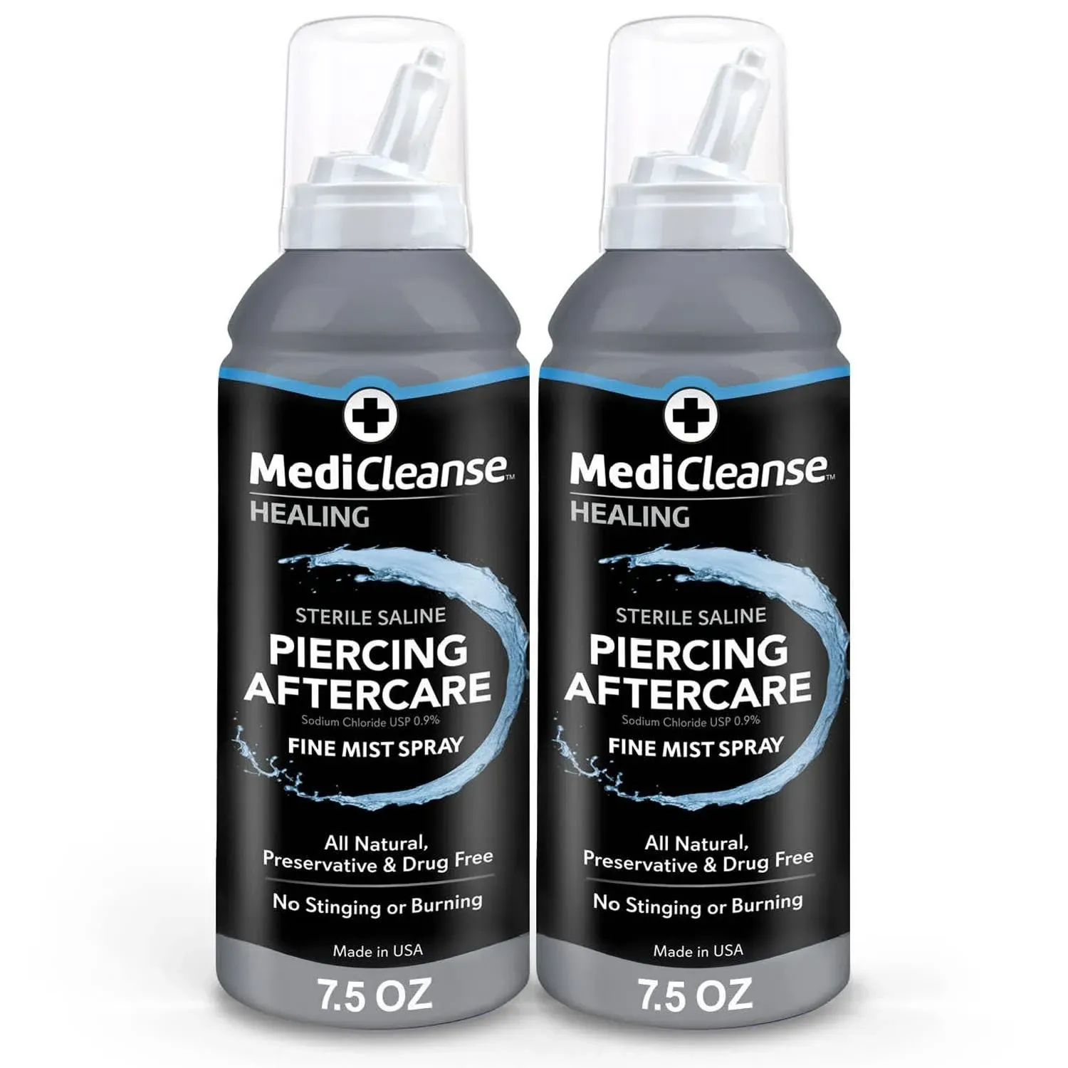 MediCleanse Sterile Saline Piercing Fine Mist Spray 7.5 Ounce, Pack of 2, All ...