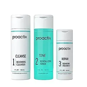 Proactiv 3 Step Acne Treatment - Benzoyl Peroxide Face Wash, Repairing Acne Spot Treatment for Face And Body, Exfoliating Toner - 60 Day Complete Acne Skin Care Kit, Multicolor