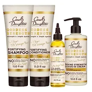 Carol's Daughter Goddess Strength Sulfate Free Shampoo Hair Conditioner Leave in Conditioner & Hair Treatment Oil Made with Castor Oil (4 Products)