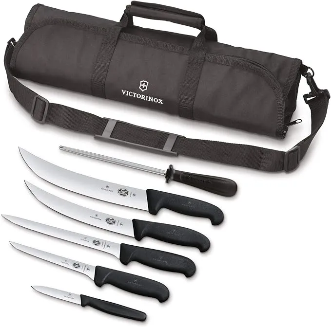 Victorinox Swiss Army Cutlery Fibrox Pro Knife Set, Knife Roll, 7-Piece