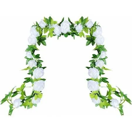 UKELER 2 Pack 14ft Artificial Rose Vines White Flower Garland Artificial Rose ...