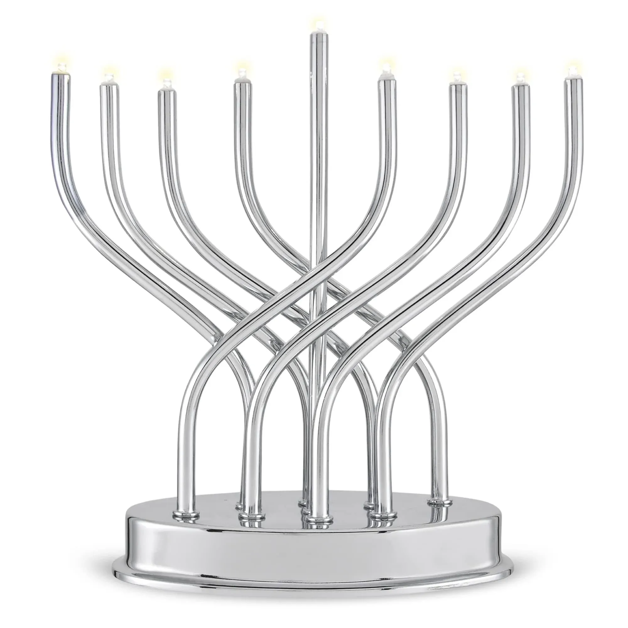 Traditional Hanukkah Electric Menorah Low Voltage Hanukkiah with LED Bulbs Contemporary Metal Electronic Chanukiah Battery Powered Chanukah Lights