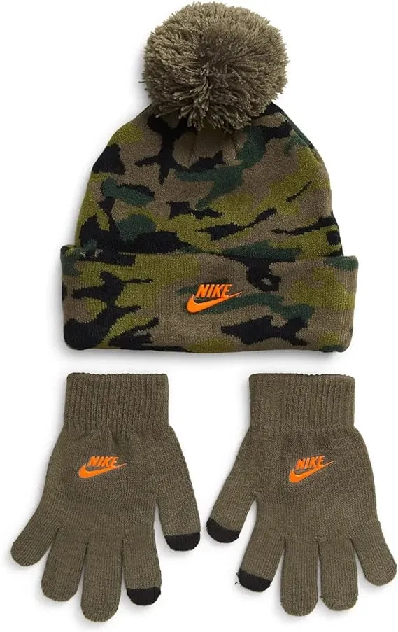 Nike Pom Beanie and Gloves Two-Piece Set (Big Kids) Olive 8-20 (Big Kids)