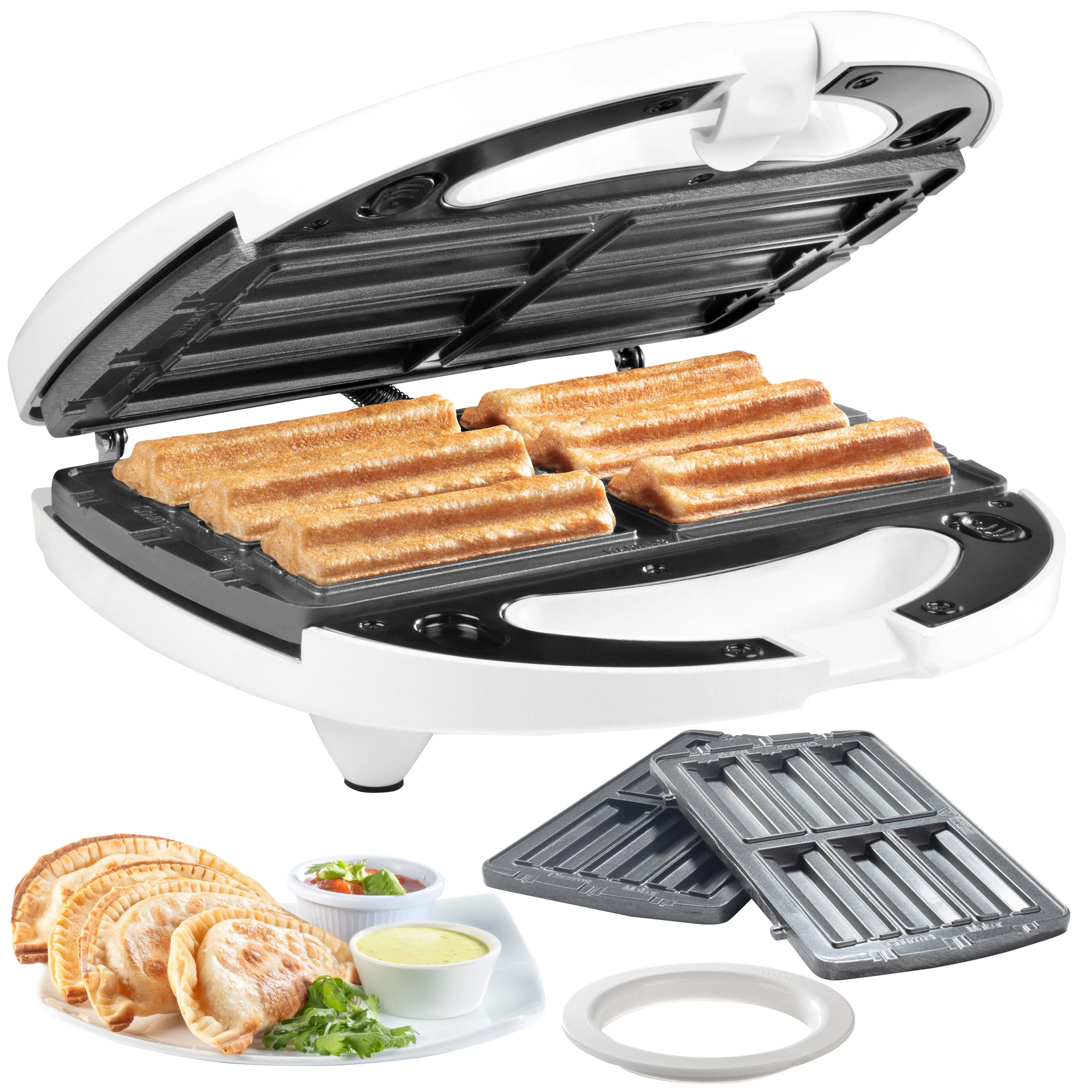 Empanada and Churro Maker Machine- Cooker w 4 Removable Plates- Easier