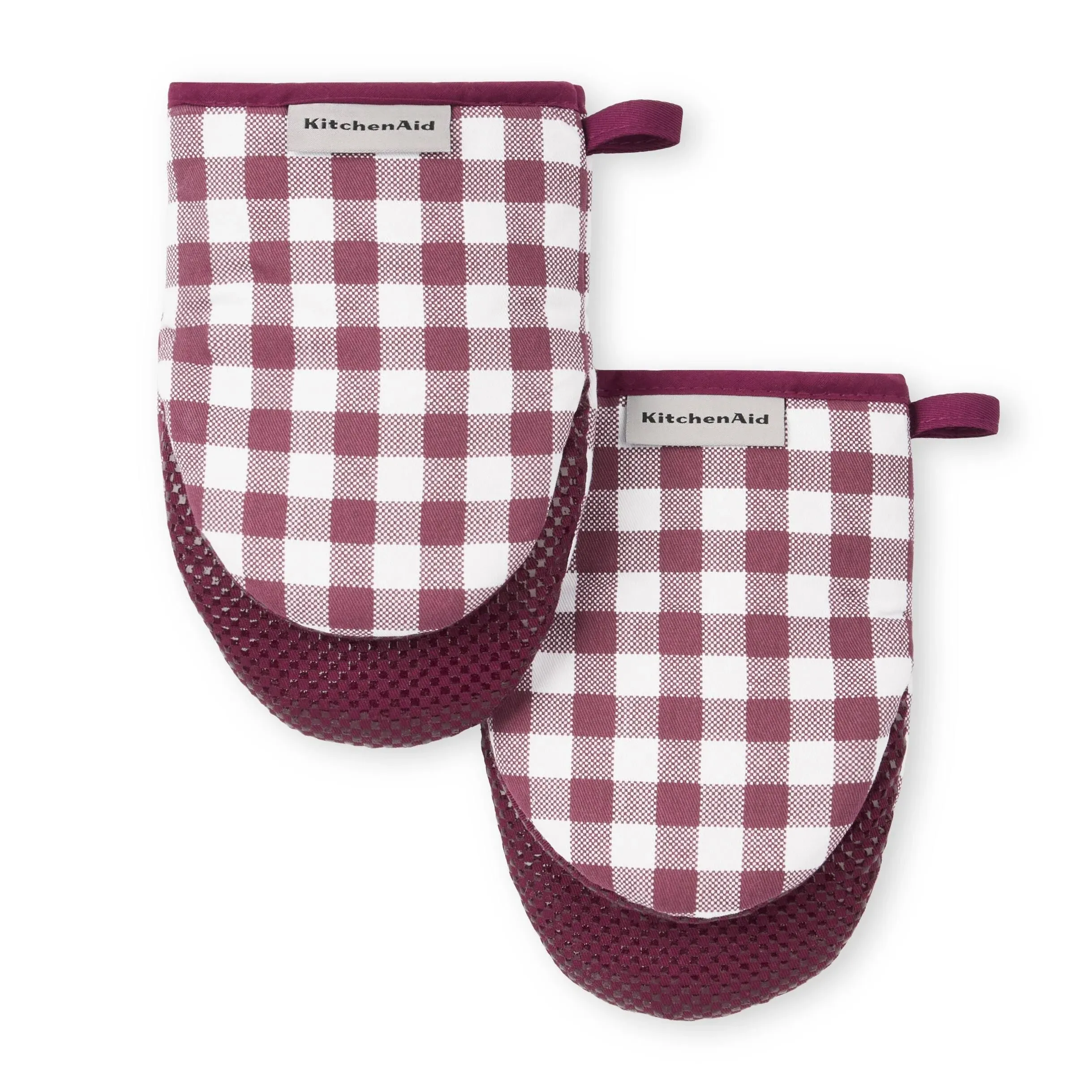 KitchenAid Gingham Mini Oven Mitt 2-Pack Set, Beet, 5.5"x8"