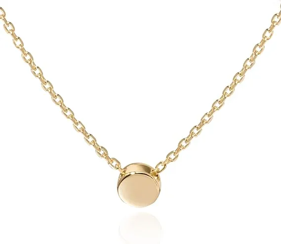 S.Leaf Sterling Silver Tiny Dot Necklace Round Circle Necklace for Women Gold