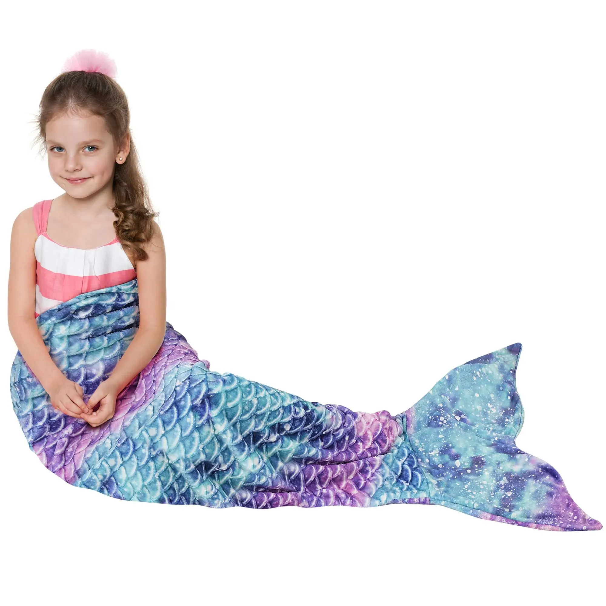 Catalonia Kids Mermaid Tail Blanket, Super Soft Plush Flannel Sleeping Snuggle Blanket for Girls, Galaxy, Fish Scale Pattern, Gift Idea