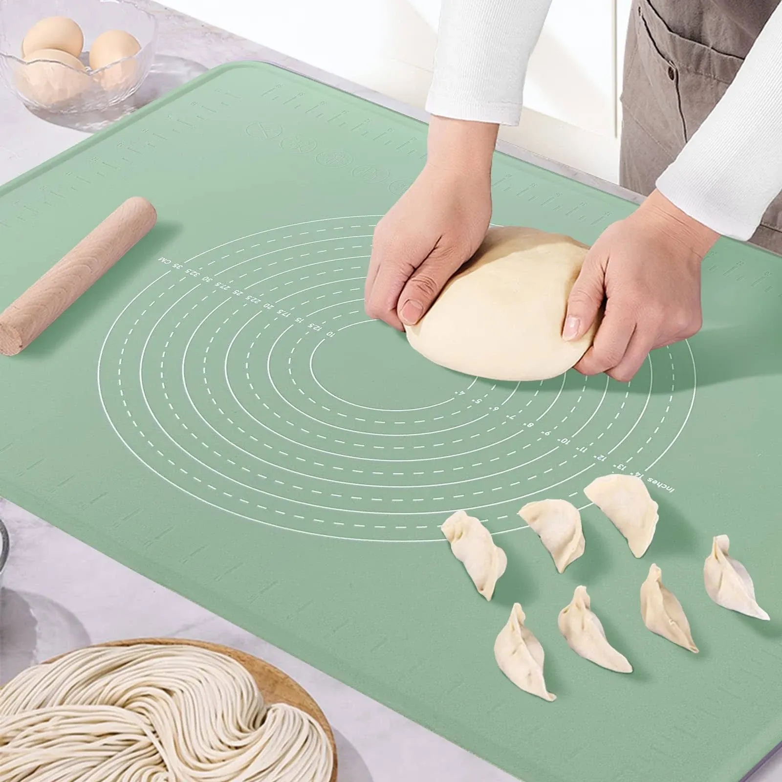 OKeanu Silicone Baking Mat Extra Large Non-Stick Baking Mat with High Edge, Food Grade Silicone Dough Rolling Mat for Making Cookies, Macarons,