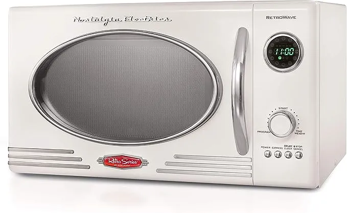 Nostalgia Retro 0.9 Cu. ft. 800-Watt Countertop Microwave Oven - Ivory